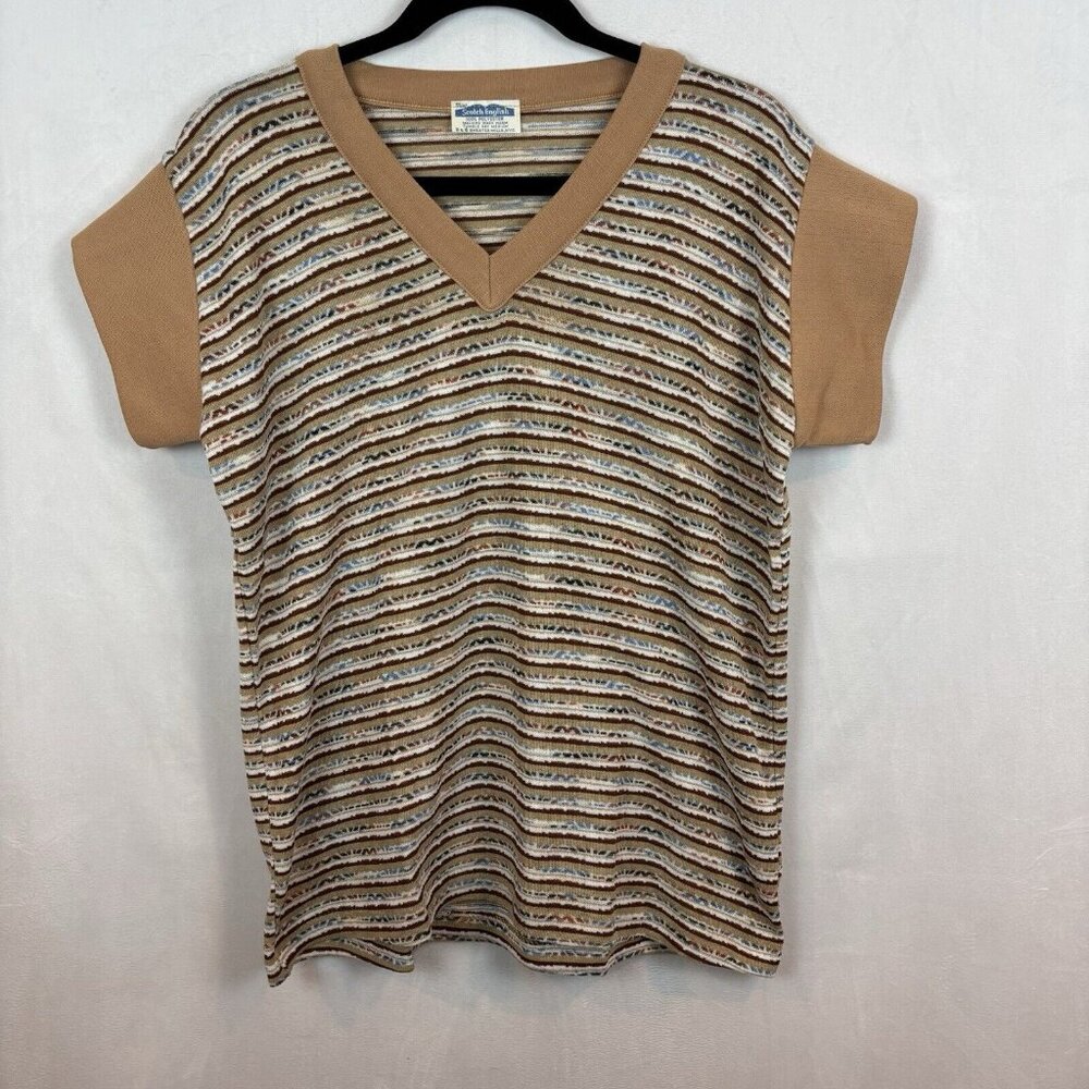 Scotch‎ English Women's Vintage 1970's Brown Striped Short sleeve blouse medium